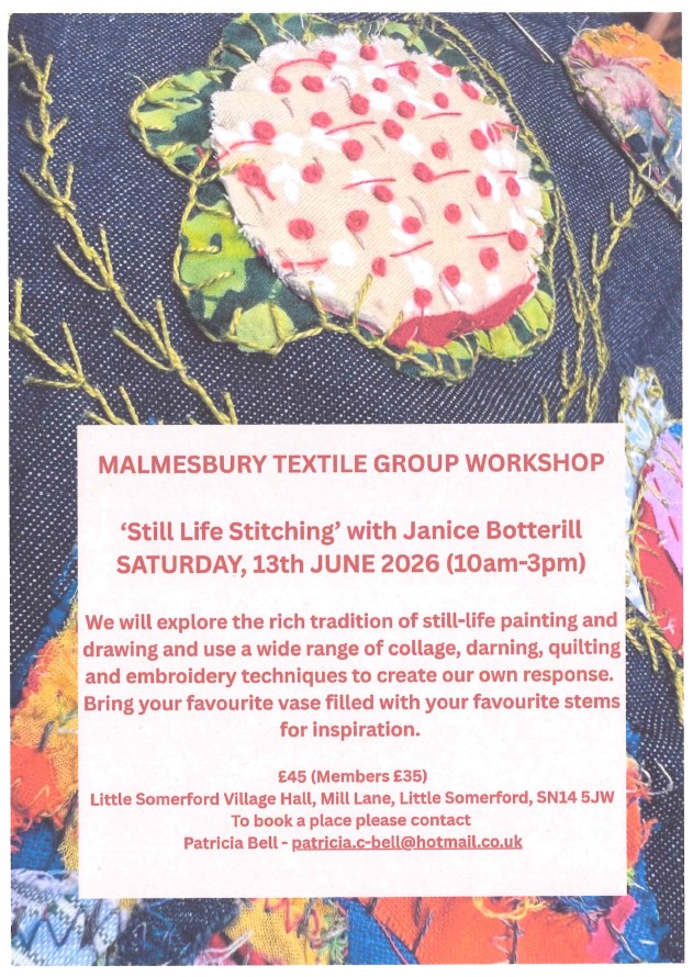 Malmesbury Textile Group Workshop - Still Life Stitching with Janice Botterill